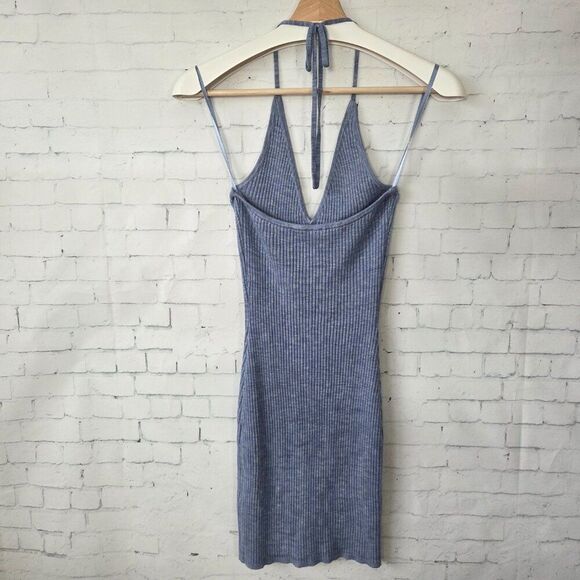 Abercrombie & Fitch Knit Halter Bodycon Dress Size S Blue Heather Stretch - Picture 5 of 7